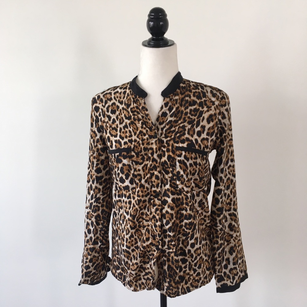 Black Leopard Print Button Down Blouse - image 2